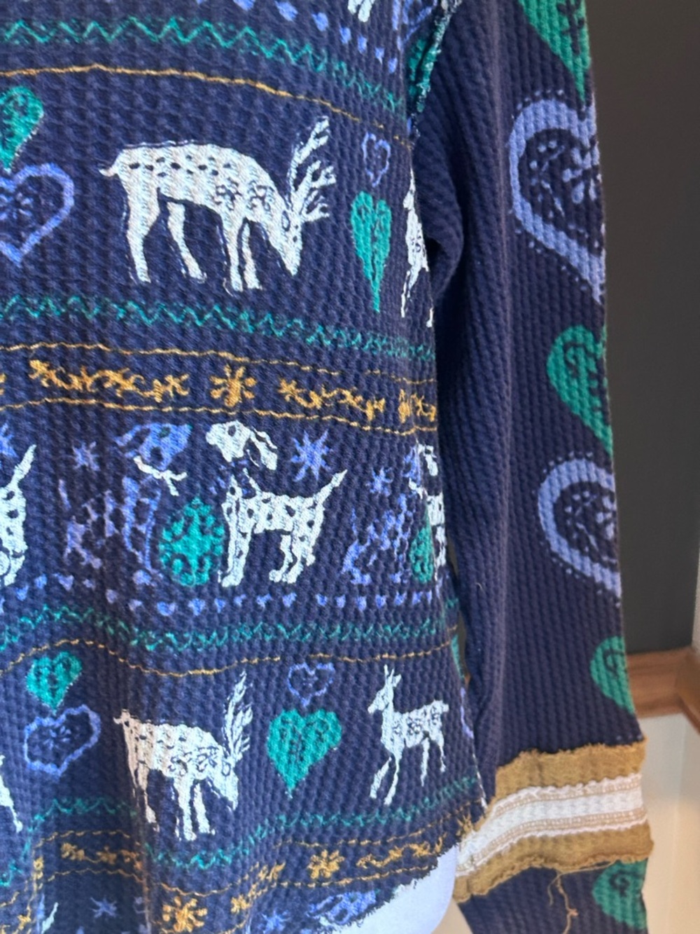 NWT $68 WE THE FREE FREE PEOPLE  BLISSFUL LAYERING TEE TOP WAFFLE NAVY PRINT XS - Picture 7 of 13